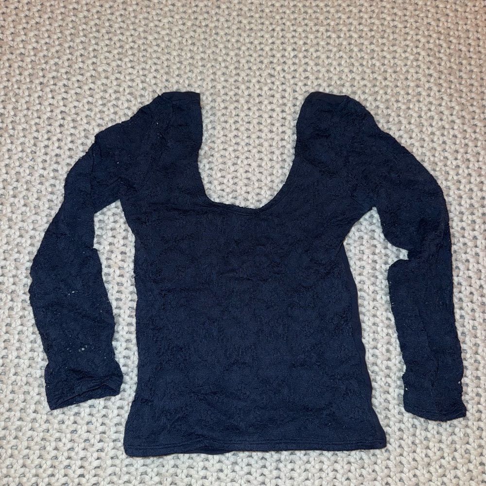Hollister | Navy Lace Long Sleeve Crop Top